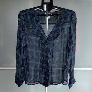 Forever 21 Plaid Sheer Women's Top - Green and Blue